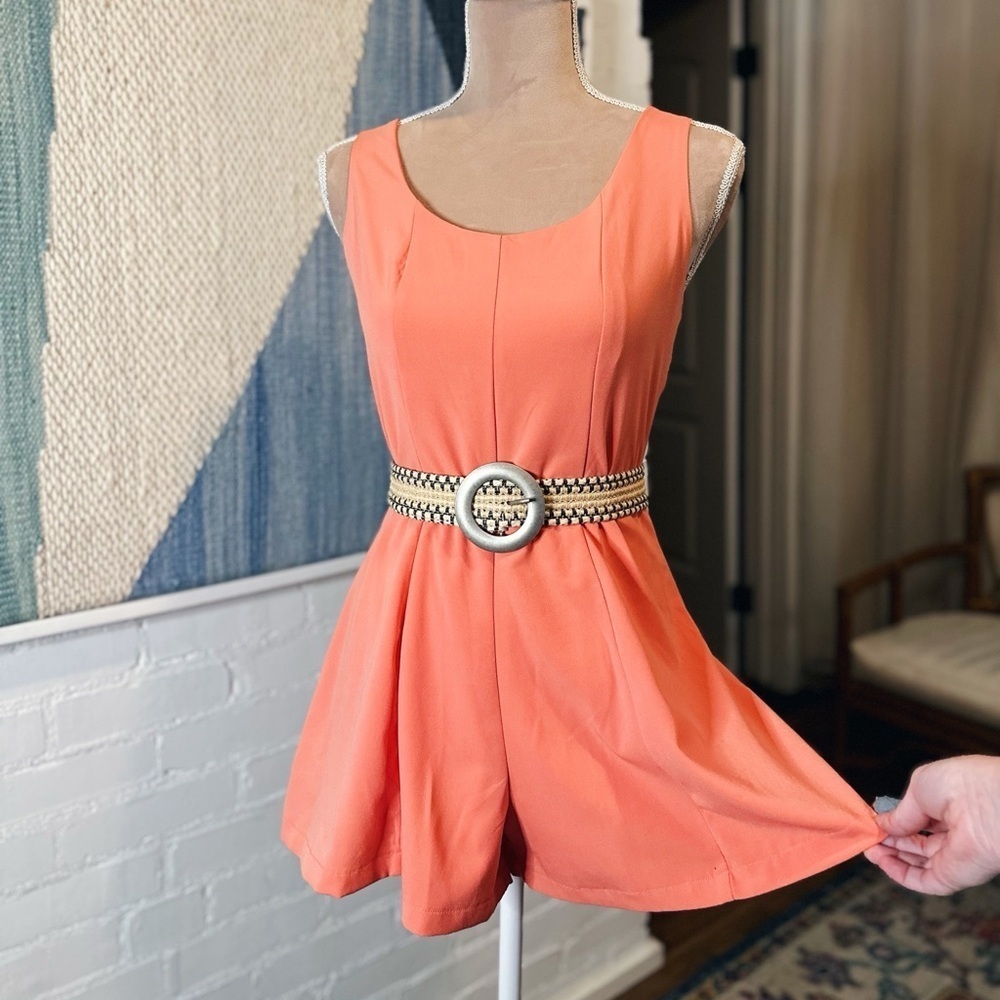 Lulu's Coral Romper with Lace Up Back